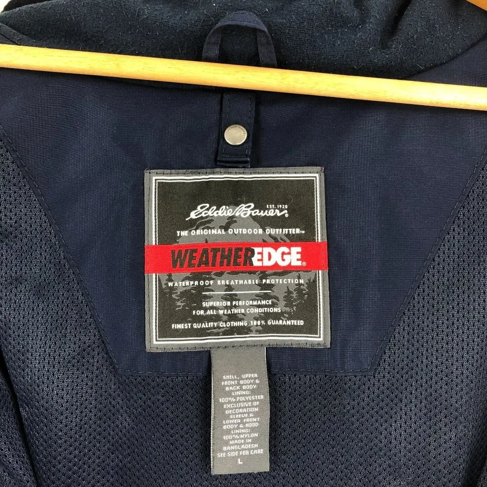 *SOLD* Eddie Bauer Men's Large Weather Edge Waterproof Blue Long Sleeve Jacket - Picture 10 of 13